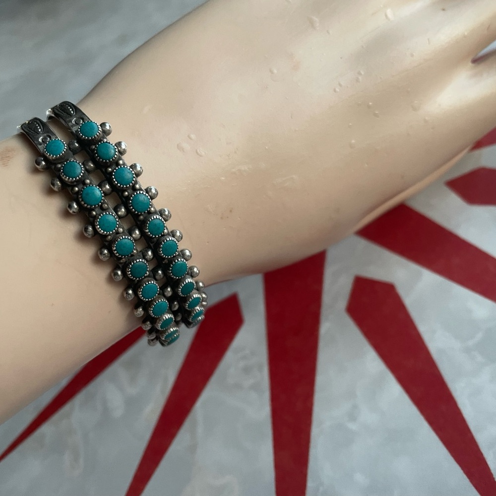 Vintage Zuni turquoise double row sterling cuff
